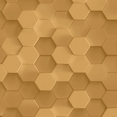 Geometrikus motívum - hatszögek háromdimenziós mintája arany aranysárga és aranybarna tónus tapéta