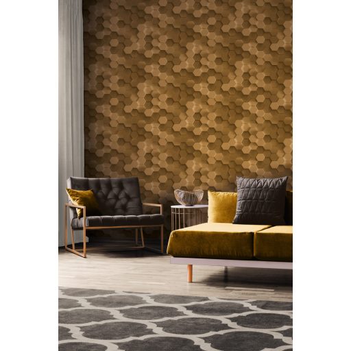 Geometrikus motívum - hatszögek háromdimenziós mintája arany aranysárga és aranybarna tónus tapéta