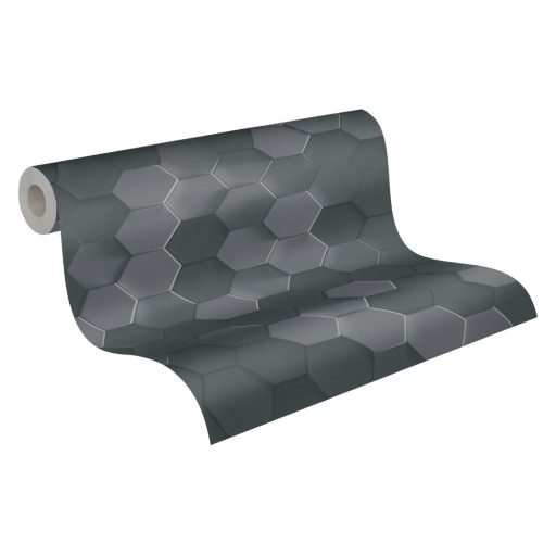 Geometrikus motívum - hatszögek háromdimenziós mintája sötétszürke és antracit tónus tapéta