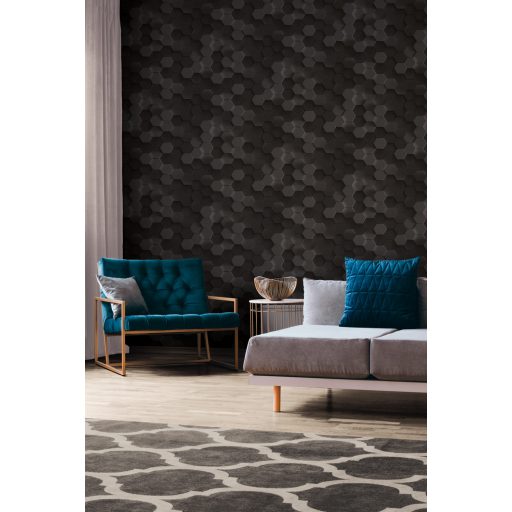 Geometrikus motívum - hatszögek háromdimenziós mintája sötétszürke és antracit tónus tapéta