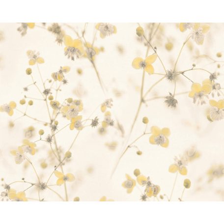 As-Creation PintWalls 38726-1 Natur Virágos álomszép akvarell áttűnő szárak levelek virágok krém sárga bézs szürke tapéta