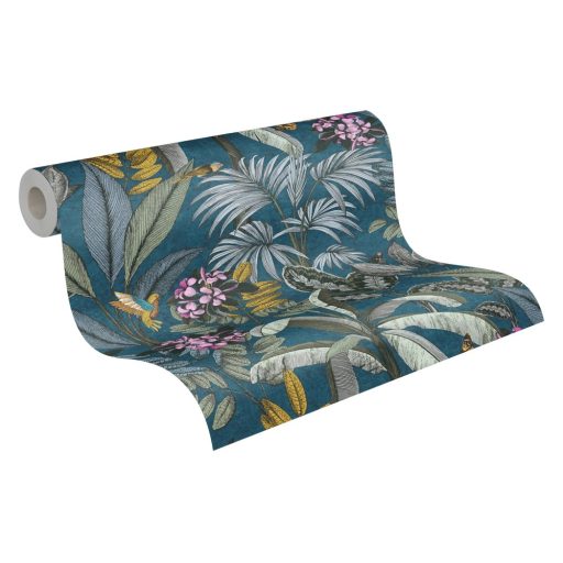 A dzsungel királynője - egzotikus trópusi paradicsom kék sárga fekete és fehér tónusok szines tapéta