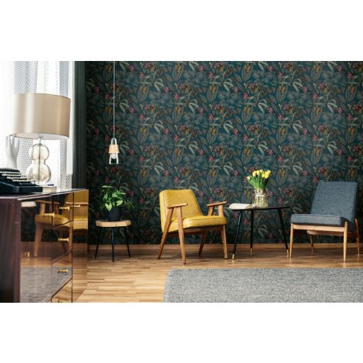 A dzsungel királynője - egzotikus trópusi paradicsom kék sárga fekete és fehér tónusok szines tapéta