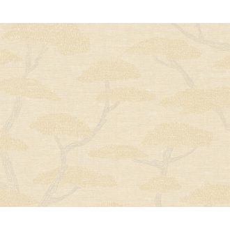   Kecses Bonsai ágak stilizált koronával krém bézs és szürke tónus tapéta