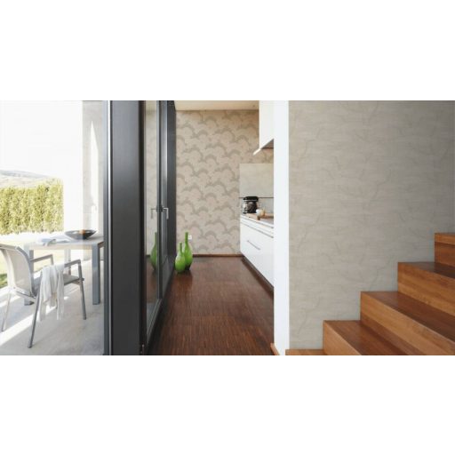 Kecses Bonsai ágak stilizált koronával bézs szürkésbézs és fehérezüst tónus tapéta