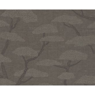   Kecses Bonsai ágak stilizált koronával sötétszürke antracit és szürkésbézs tónus tapéta