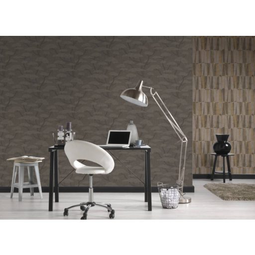 Kecses Bonsai ágak stilizált koronával sötétszürke antracit és szürkésbézs tónus tapéta