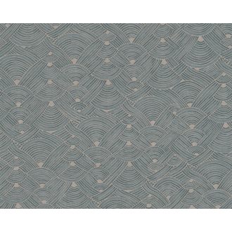   Art Deco játékos grafikai minta kék/zöldeskék és szürkésbézs tónus tapéta