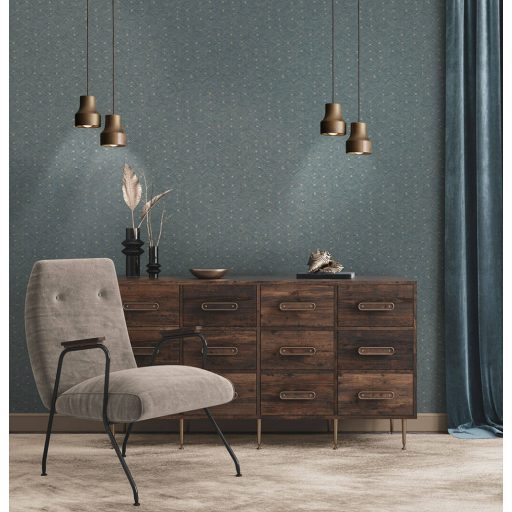 Art Deco játékos grafikai minta kék/zöldeskék és szürkésbézs tónus tapéta