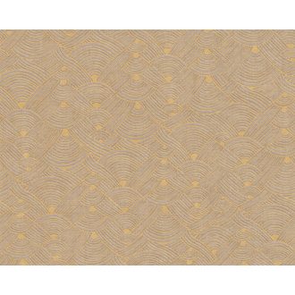   Art Deco játékos grafikai minta aranysárga bézs és ezüstszürke tónus tapéta