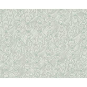   Art Deco játékos grafikai minta világoszöld/zöld és törtfehér tónus tapéta