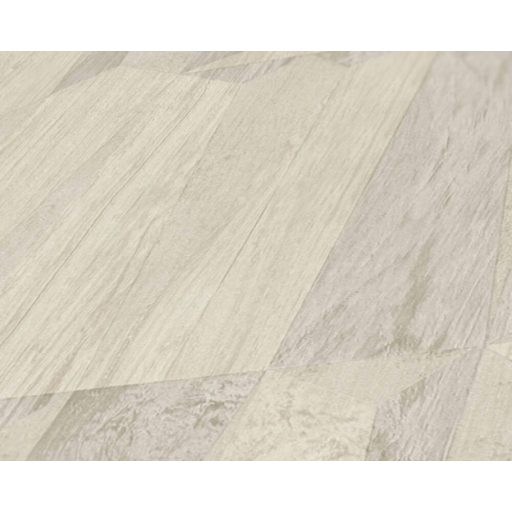 Intarzia jellegű fantáziadús famintázat fényes krém bézs és szürke tónus tapéta