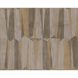   Intarzia jellegű fantáziadús famintázat fényes barna szürke és sötétszürke tónus tapéta