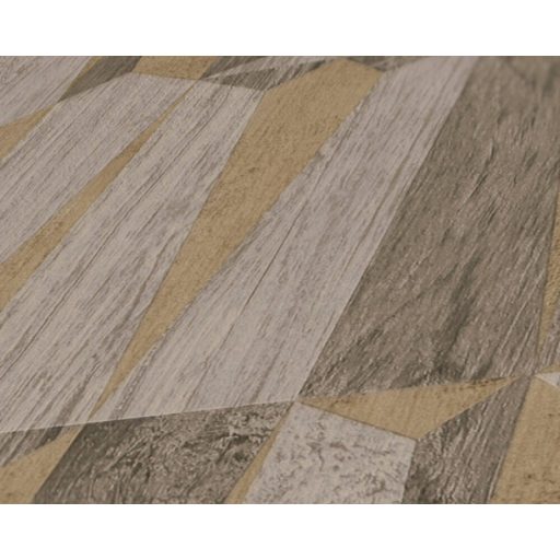 Intarzia jellegű fantáziadús famintázat fényes barna szürke és sötétszürke tónus tapéta