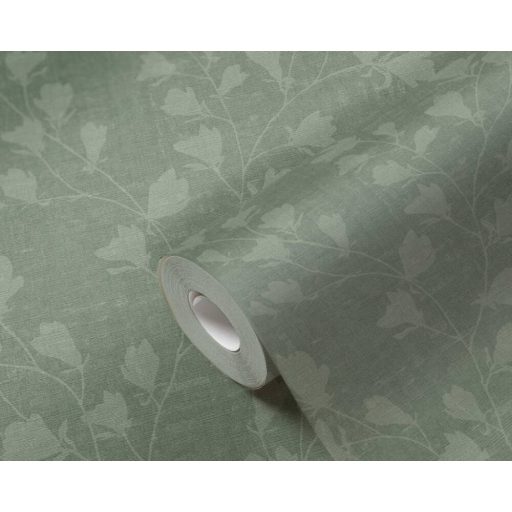 Stilizált virágok karcsú levélágakon zöld és világoszöld tónus tapéta