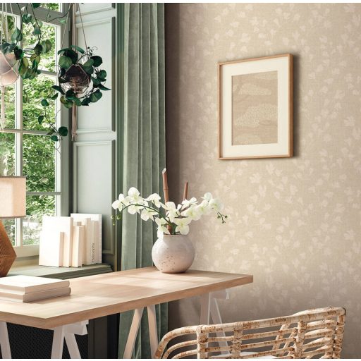 Stilizált virágok karcsú levélágakon szürke és krém/krémszürke tónus tapéta