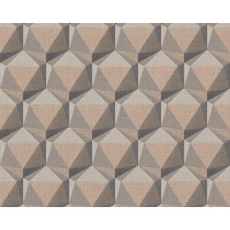   Intenzív háromdimenziós geometrikus minta bézs szürke sárgásbézs és szürkésbarna tónus tapéta