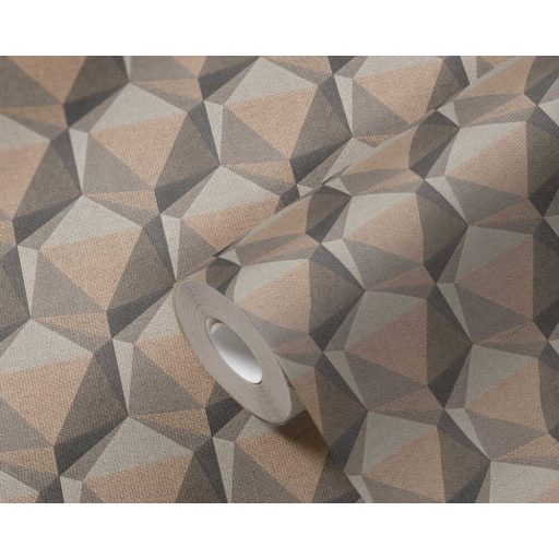 Intenzív háromdimenziós geometrikus minta bézs szürke sárgásbézs és szürkésbarna tónus tapéta