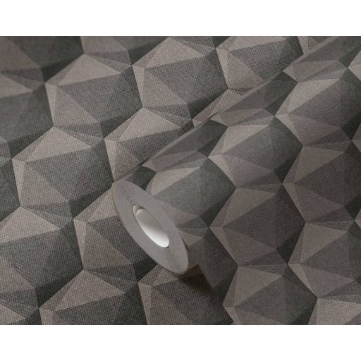 Intenzív háromdimenziós geometrikus minta bézs szürke szürkésbarna és fekete tónus tapéta