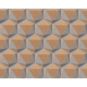   Intenzív háromdimenziós geometrikus minta sárga narancs kék és szürke tónus tapéta