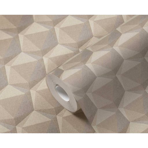 Intenzív háromdimenziós geometrikus minta krém bézs szürke és barna tónus tapéta