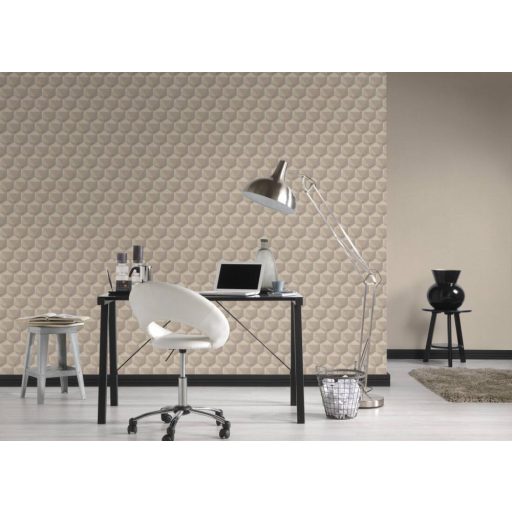 Intenzív háromdimenziós geometrikus minta krém bézs szürke és barna tónus tapéta