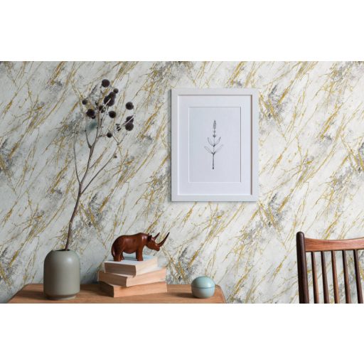 Művészi megjelenésű valósághű márványmintázat szürkésfehér és szürke tónusok arany finom fény tapéta