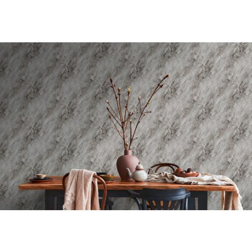 Művészi megjelenésű valósághű márványmintázat szürke és antracit tónusok rézszín finom fény tapéta