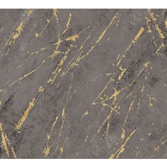   Művészi megjelenésű valósághű márványmintázat sötétszürke és antracit tónusok arany finom fény tapéta