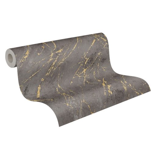 Művészi megjelenésű valósághű márványmintázat sötétszürke és antracit tónusok arany finom fény tapéta