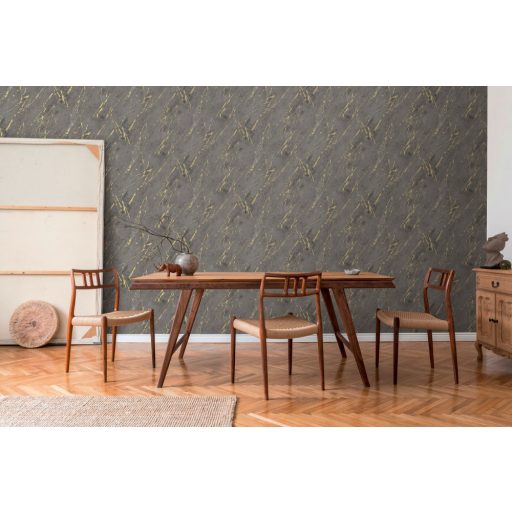 Művészi megjelenésű valósághű márványmintázat sötétszürke és antracit tónusok arany finom fény tapéta