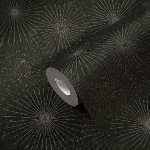 Valóságos tüzijáték - csillagokra emlékeztető absztrakt körminta antracit ezüst arany finom mintafény tapéta