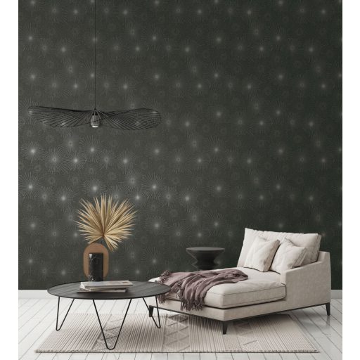 Valóságos tüzijáték - csillagokra emlékeztető absztrakt körminta antracit ezüst arany finom mintafény tapéta
