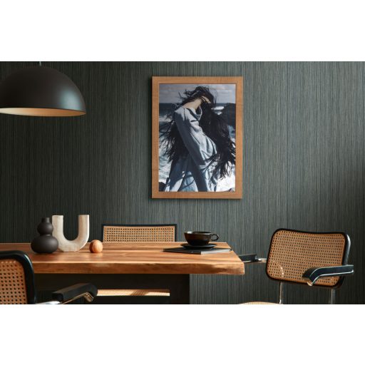 Textil hatású struktúrált finom vonalminta antracit arany finom mintafény tapéta