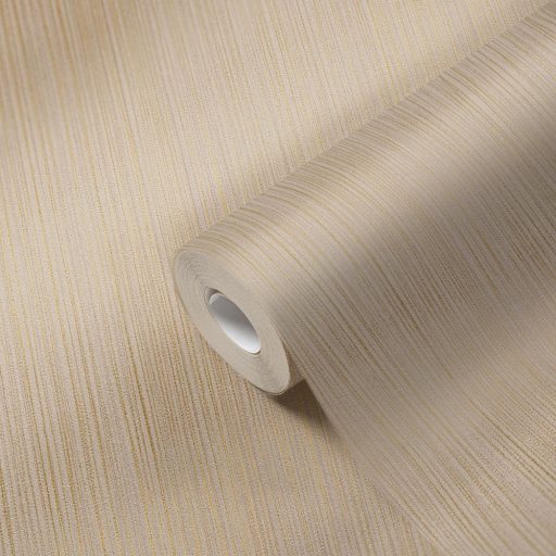 Textil hatású struktúrált finom vonalminta bézs és világosbarna arany finom mintafény tapéta