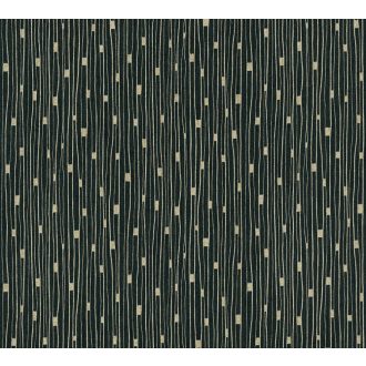   Kissé szabálytalan grafikus vonalminta fekete és arany tónusok fénylő mintafelület tapéta