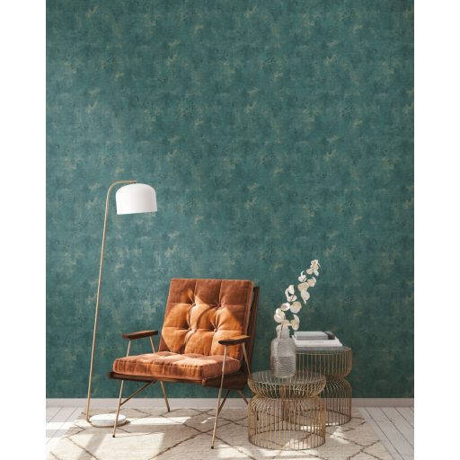 Konkrét beton megjelenítés strukturált minta sötét/petrolzöld és fekete tónusok fénylő arany tapéta