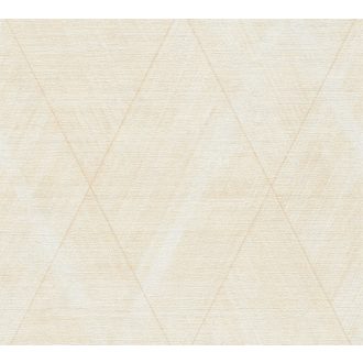   Izgalmas textúrájú nagyformátumú grafikus rombuszminta krém és világosbézs tónusok arany enyhe fény tapéta
