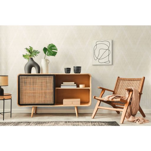 Izgalmas textúrájú nagyformátumú grafikus rombuszminta krém és világosbézs tónusok arany enyhe fény tapéta