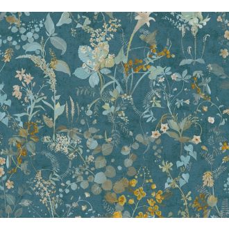   Réti vadvirágok harmonikus kompozíciója petrol kék zöld és aranysárga tónusok tapéta