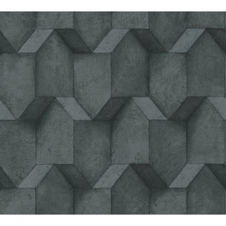 Háromdimenziós geometrikus beton hatású minta sötétszürke és antracit tónusok fekete tapéta