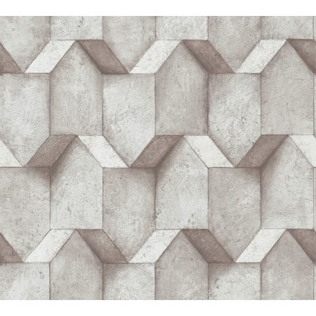 Háromdimenziós geometrikus beton hatású minta világosszürke szürke és barna tónusok tapéta