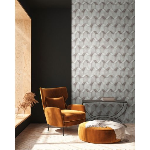 Háromdimenziós geometrikus beton hatású minta világosszürke szürke és barna tónusok tapéta