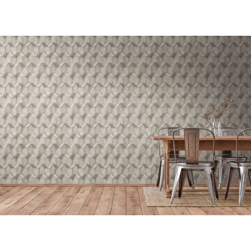 Háromdimenziós geometrikus beton hatású minta világosszürke szürke és barna tónusok tapéta