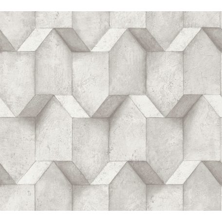 Háromdimenziós geometrikus beton hatású minta világosszürke és szürke tónusok tapéta