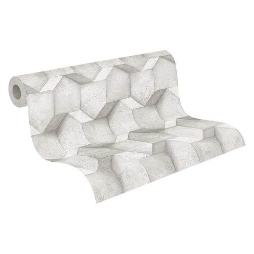 Háromdimenziós geometrikus beton hatású minta világosszürke és szürke tónusok tapéta