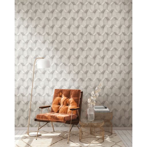 Háromdimenziós geometrikus beton hatású minta világosszürke és szürke tónusok tapéta