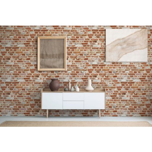 Autentikus kopott téglafal bézs és téglavörös tónusok tapéta