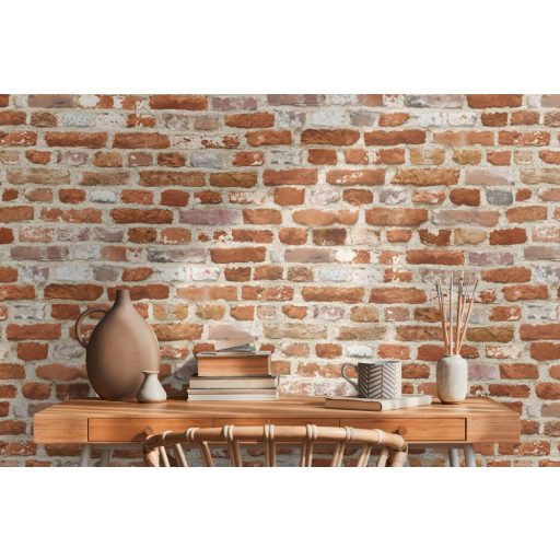 Autentikus kopott téglafal bézs és téglavörös tónusok tapéta