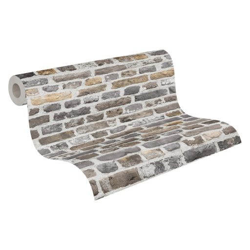 Autentikus kopott téglafal világosszürke szürke és sárgásbarna tónusok tapéta